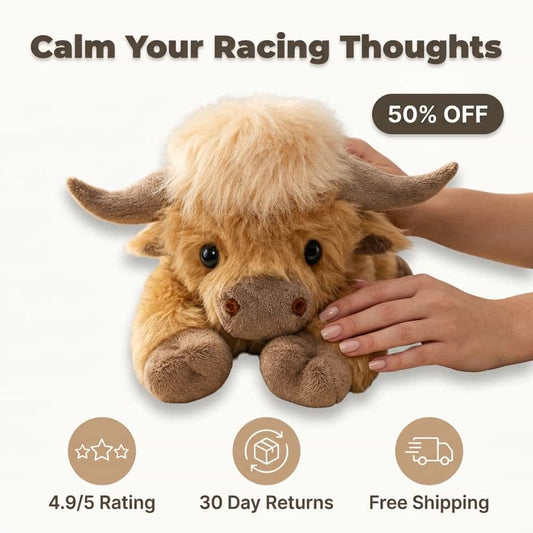 Anti-Stress Highland Cow Plush – Calming Sleep Companion