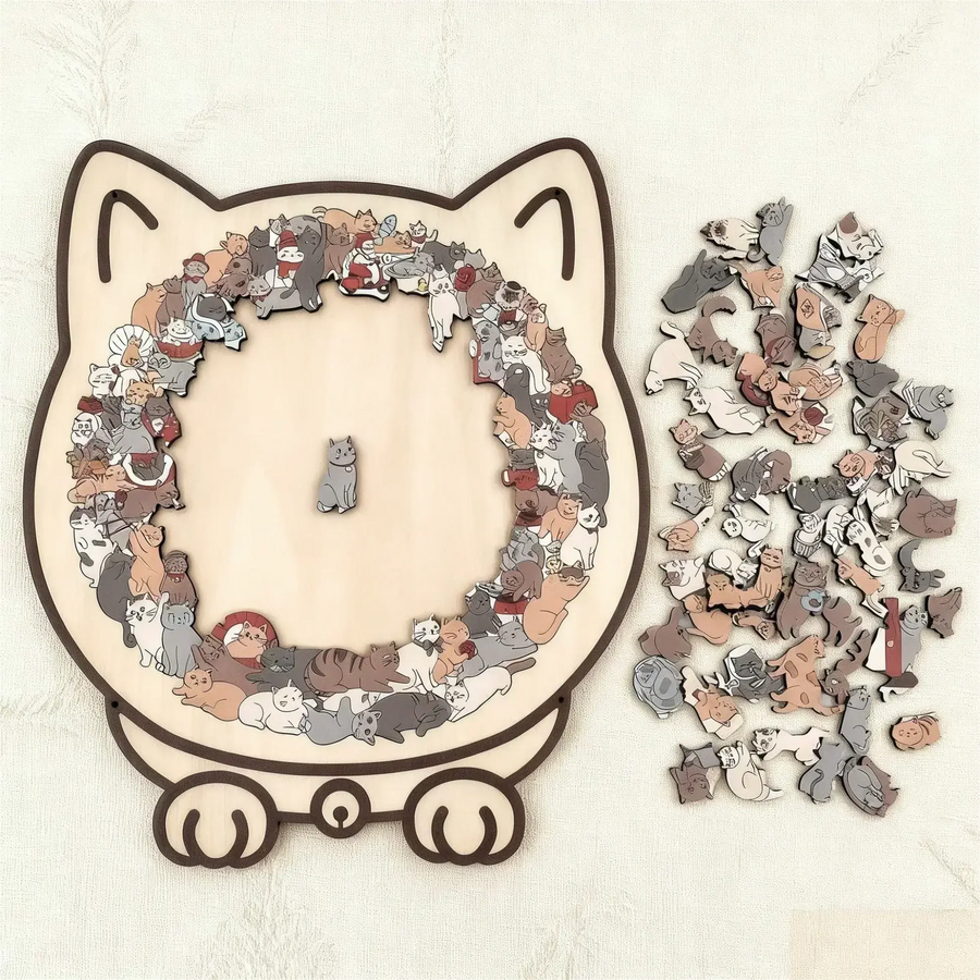 CatCraft™ – Prémiová dřevěná skládačka pro kočky, 135 dílků