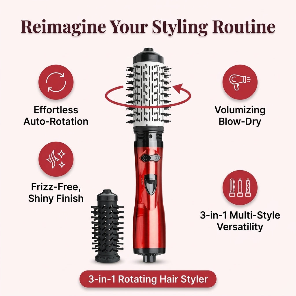 3-in-1 Rotating Hair Styler - Salon quality blowouts in seconds